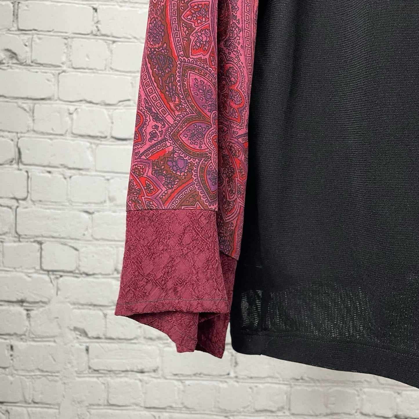 NWT Carole Little Black Pink Paisley Silk Detail Long Sleeve Blouse USA Size 3X