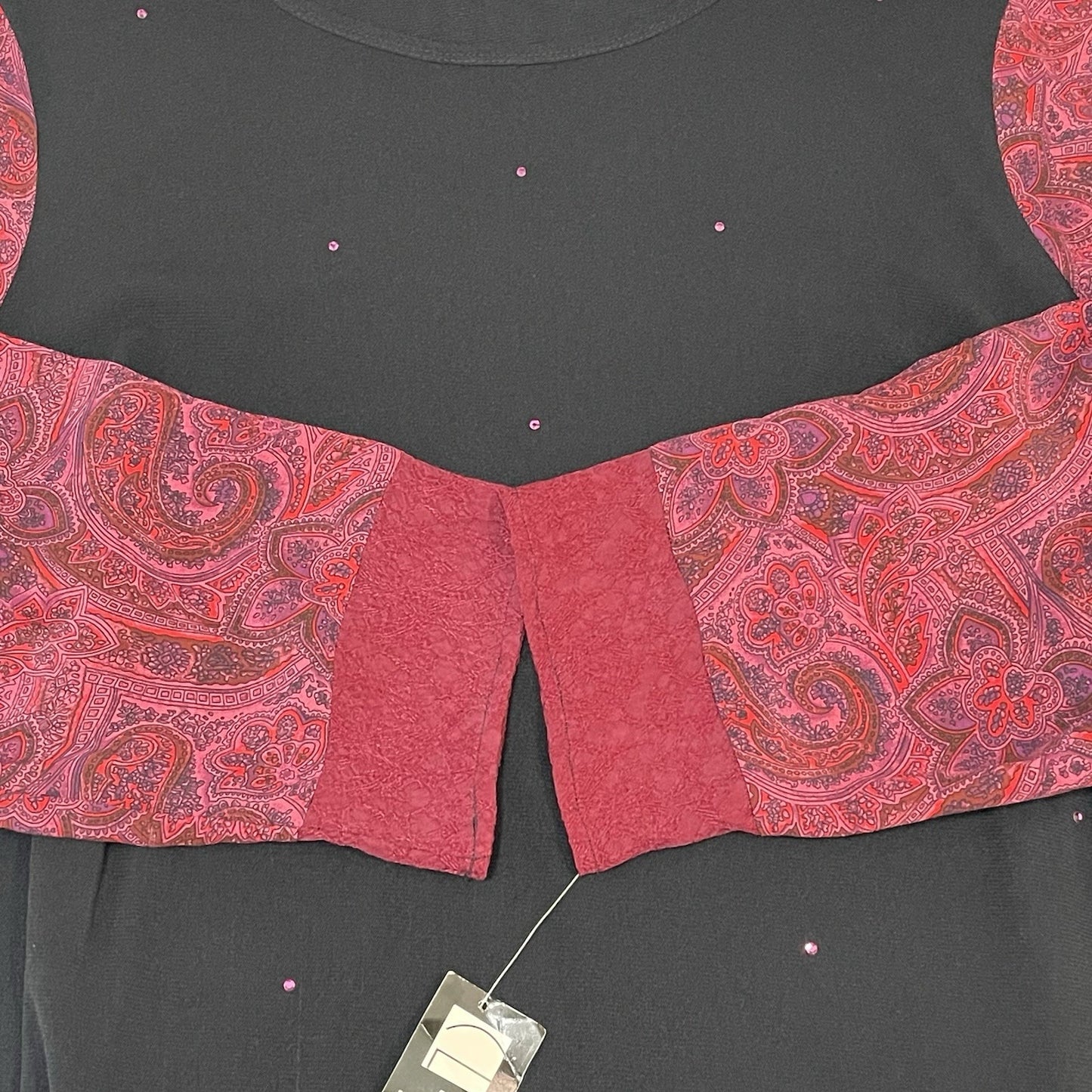 NWT Carole Little Black Pink Paisley Silk Detail Long Sleeve Blouse USA Size 3X