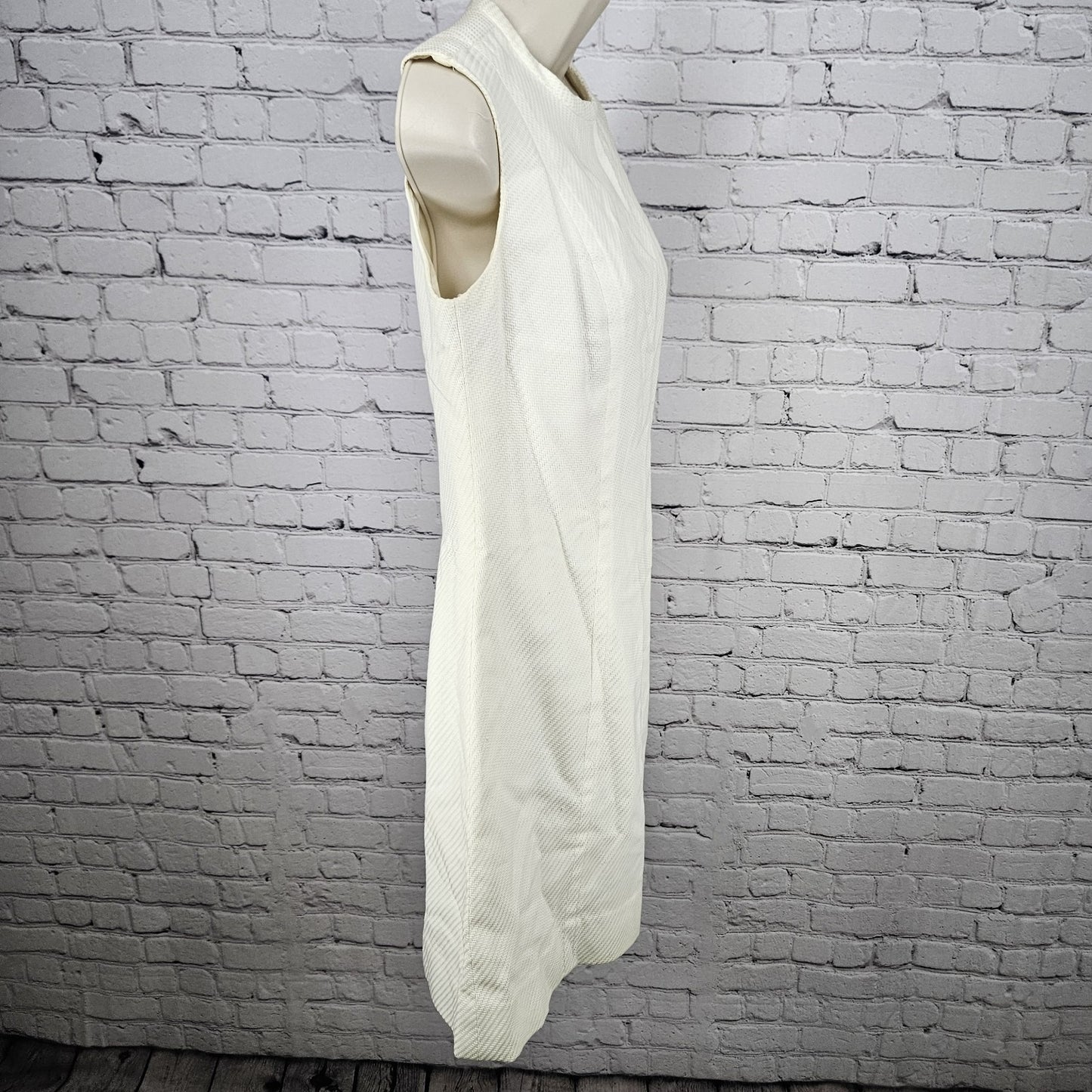 VTG Pamela Martin Ivory Textured Sleeveless Lined Midi Sheath Dress 12