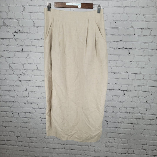 VTG NWT Valerie Stevens Beige 100% Linen Back Slit Lined Skirt Size 10 (27x35)
