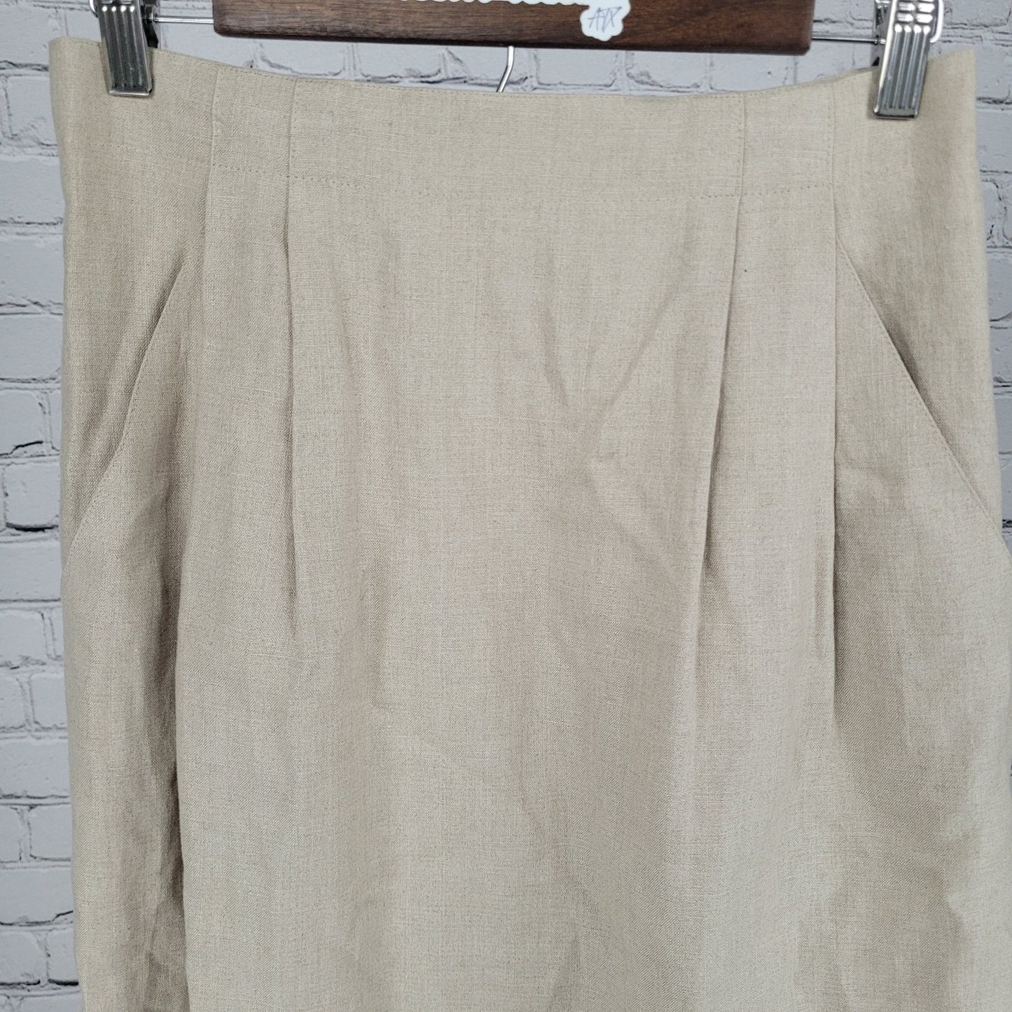 VTG NWT Valerie Stevens Beige 100% Linen Back Slit Lined Skirt Size 10 (27x35)