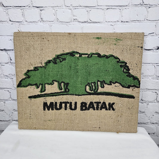 Mutu Batak Coffee Authentic Burlap Sack Wrapped Canvas Wood Framed Art 16x20
