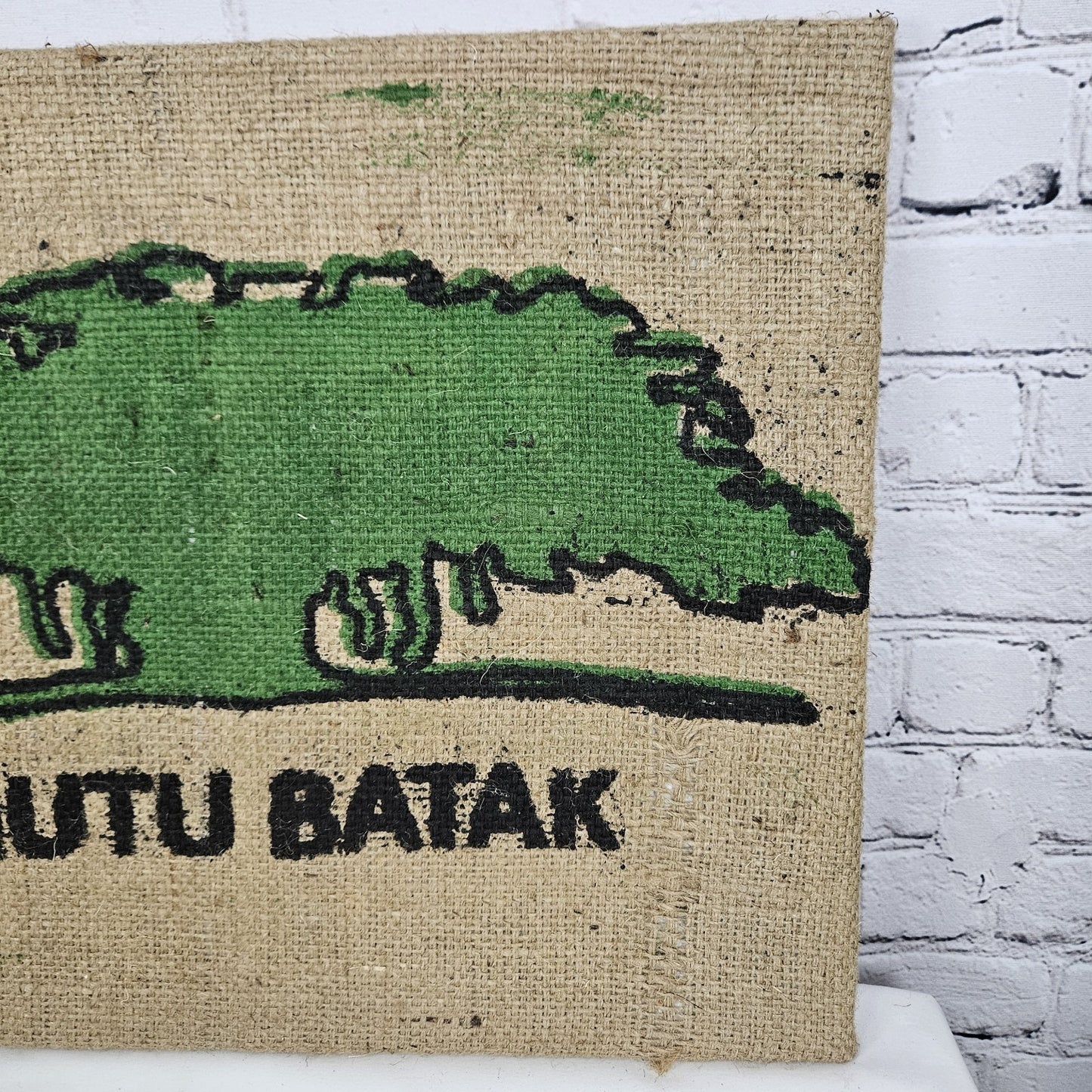 Mutu Batak Coffee Authentic Burlap Sack Wrapped Canvas Wood Framed Art 16x20