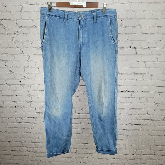 Bonobos Blue Cotton Hemp Denim Cuffed Tapered Chino Jeans Size 31/32 (32x29)