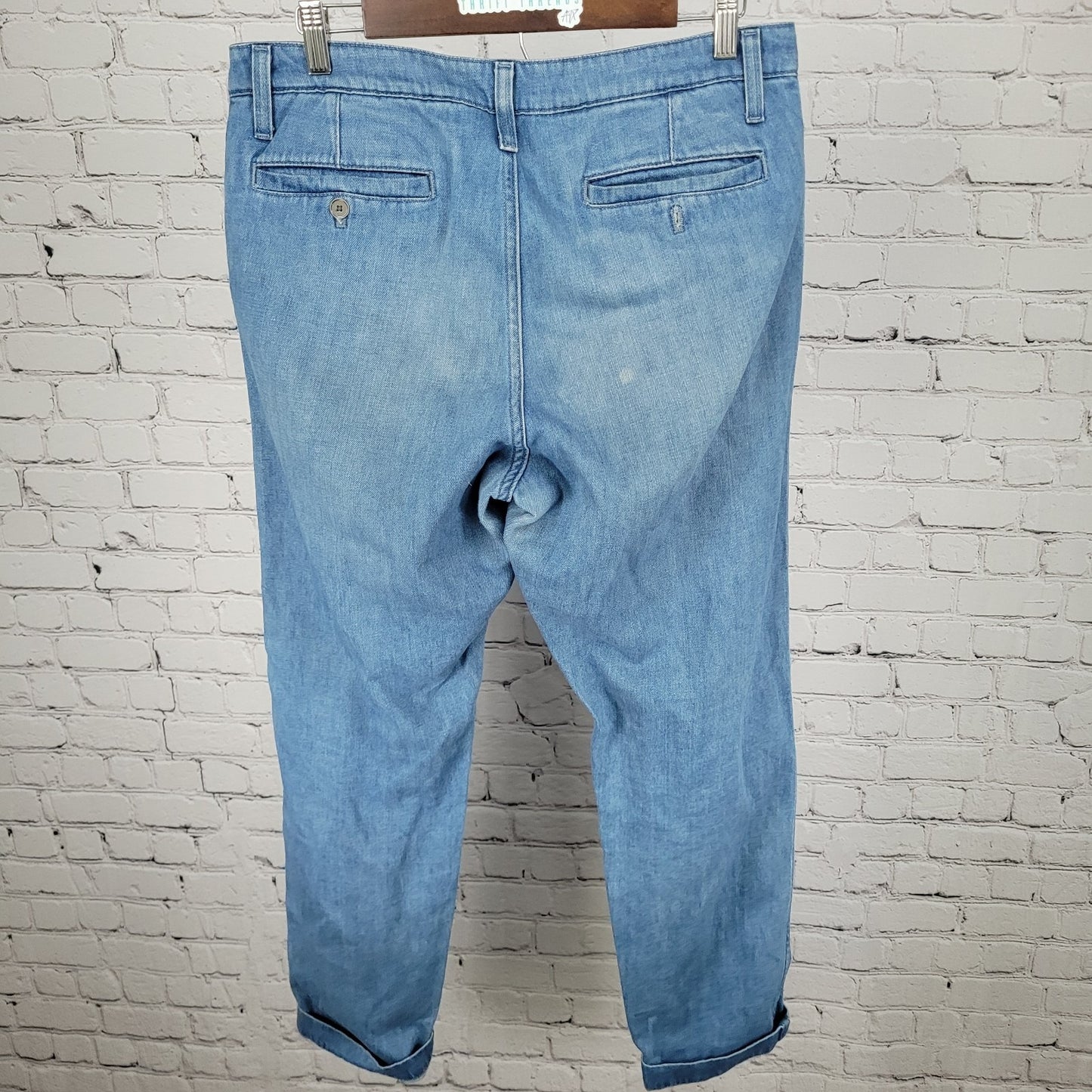 Bonobos Blue Cotton Hemp Denim Cuffed Tapered Chino Jeans Size 31/32 (32x29)