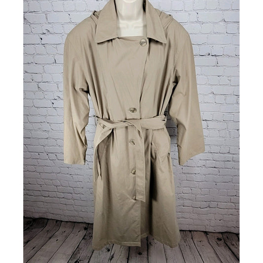 Preswick & Moore Tan Removable Liner & Hood Belted Buttoned Trench Coat Size 12