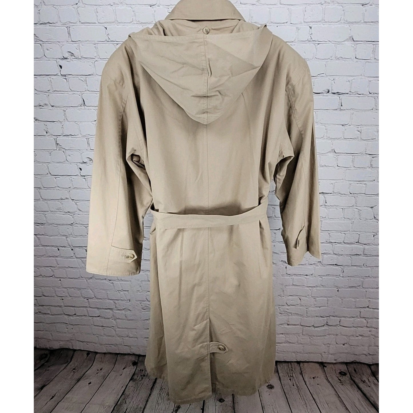 Preswick & Moore Tan Removable Liner & Hood Belted Buttoned Trench Coat Size 12