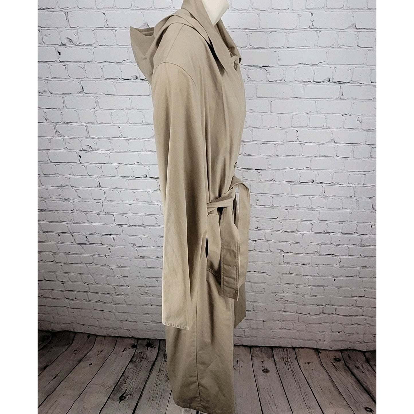 Preswick & Moore Tan Removable Liner & Hood Belted Buttoned Trench Coat Size 12