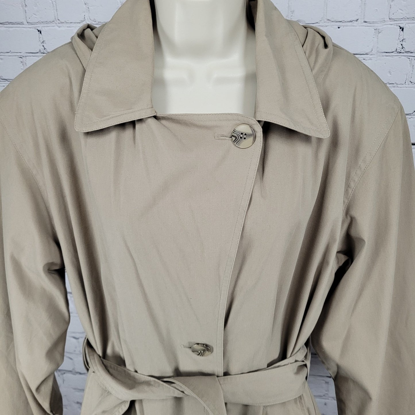 Preswick & Moore Tan Removable Liner & Hood Belted Buttoned Trench Coat Size 12