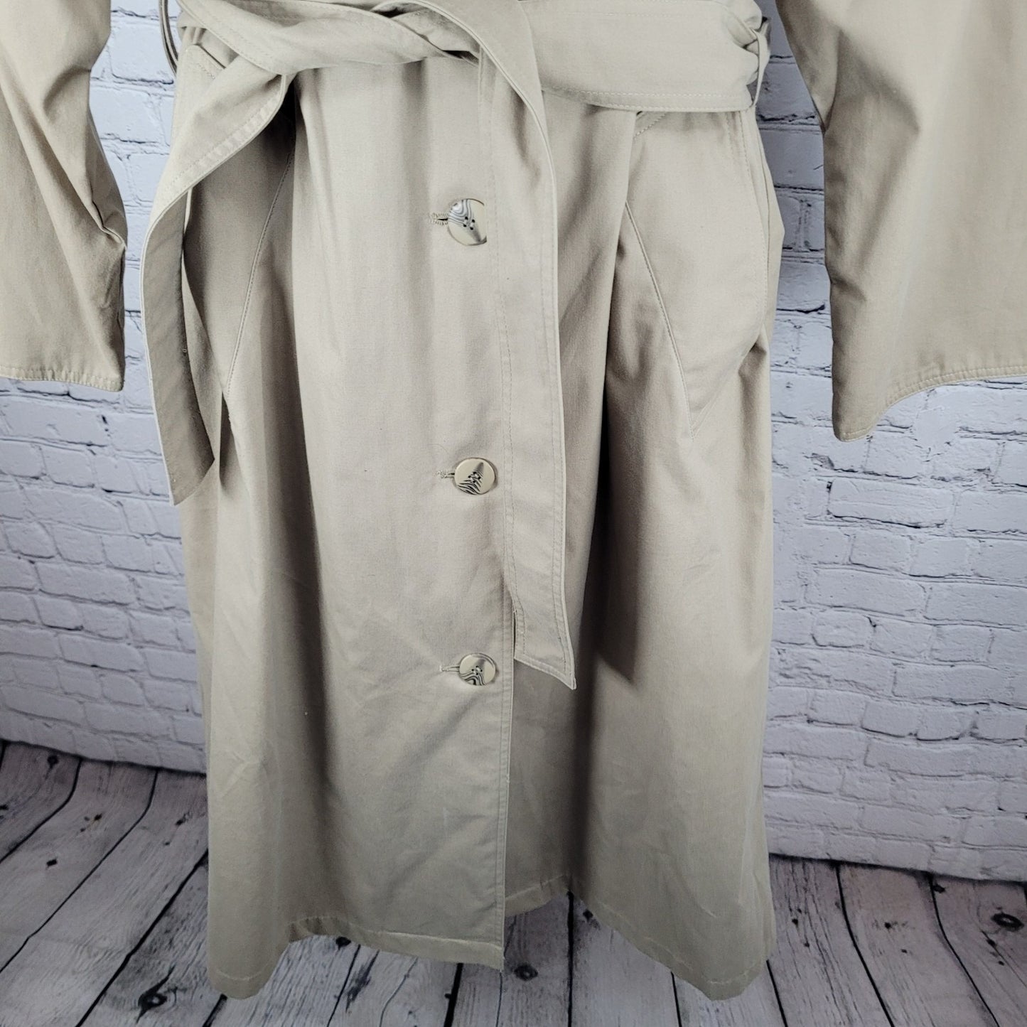 Preswick & Moore Tan Removable Liner & Hood Belted Buttoned Trench Coat Size 12
