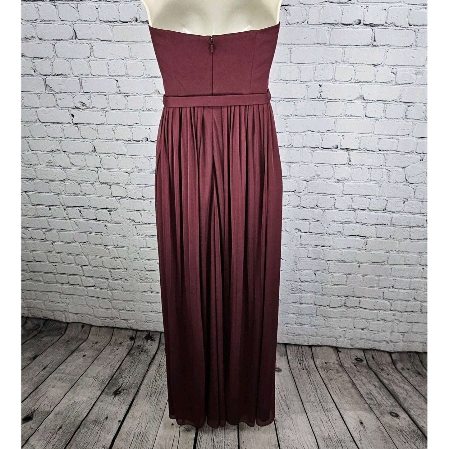 David's Bridal Red Strapless Pleated Belted Chiffon Overlay Maxi Dress 6
