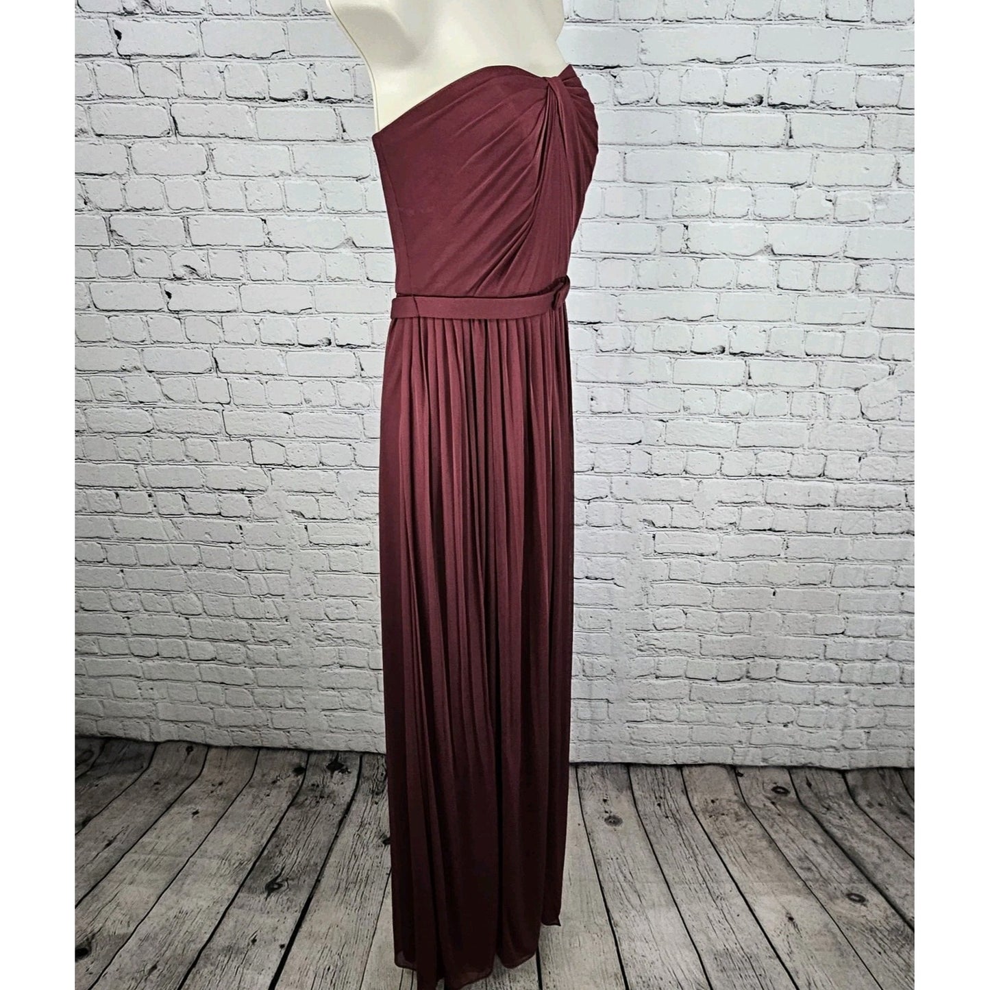 David's Bridal Red Strapless Pleated Belted Chiffon Overlay Maxi Dress 6