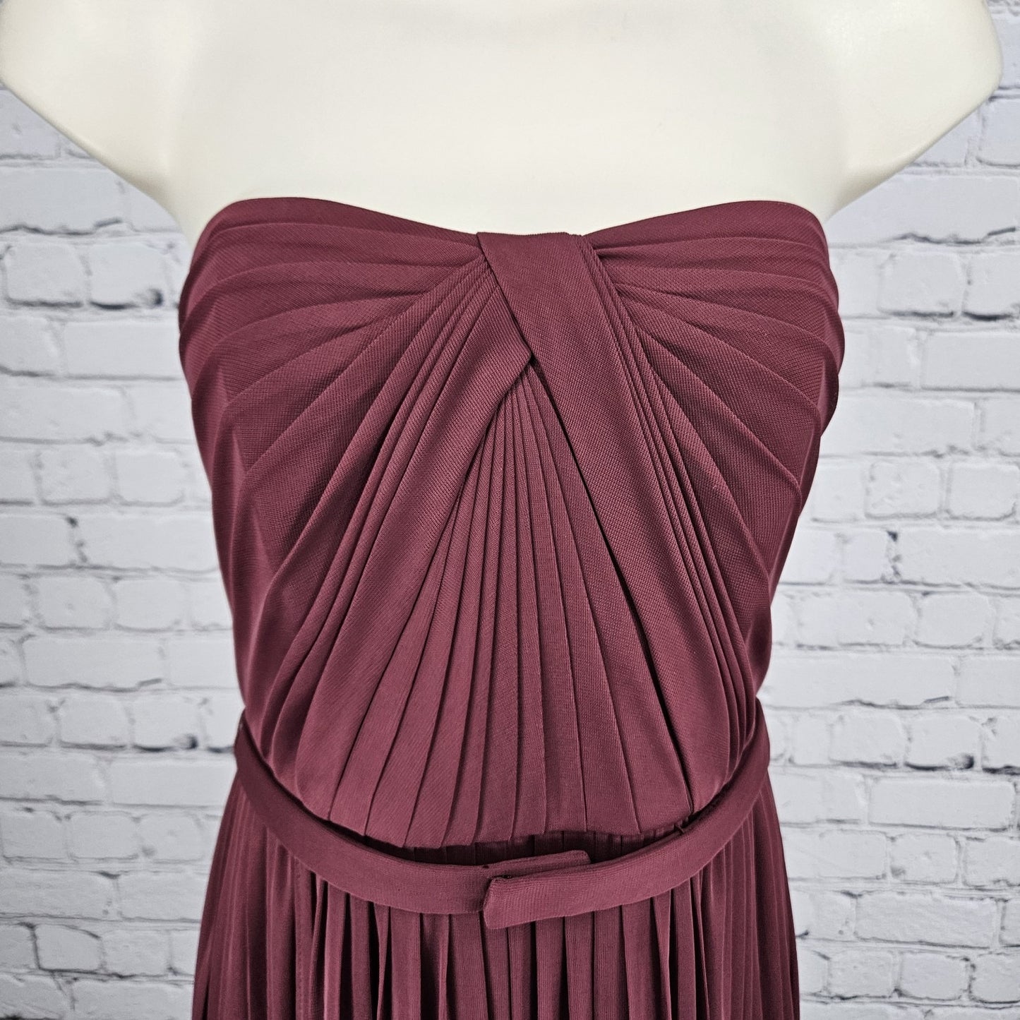 David's Bridal Red Strapless Pleated Belted Chiffon Overlay Maxi Dress 6