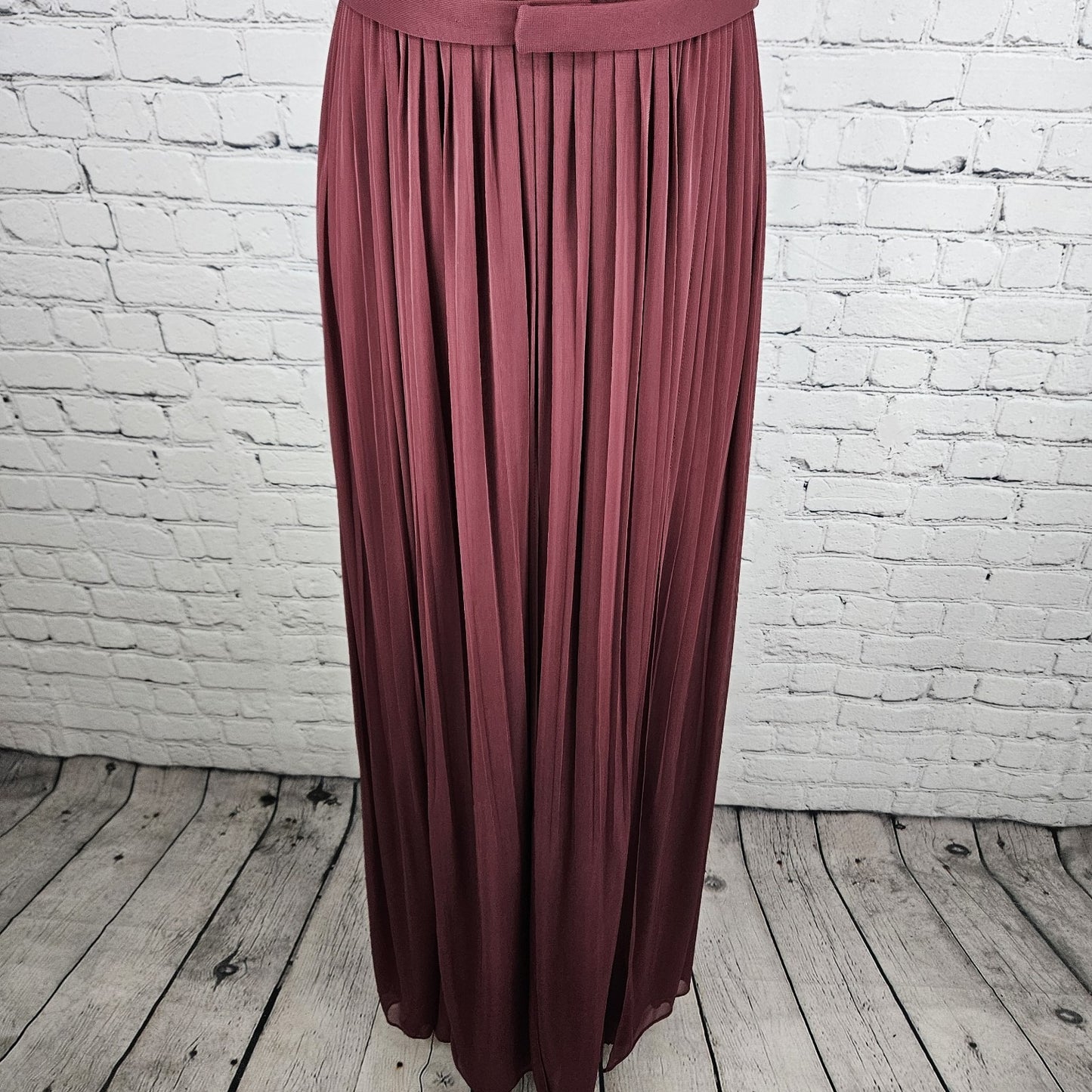 David's Bridal Red Strapless Pleated Belted Chiffon Overlay Maxi Dress 6