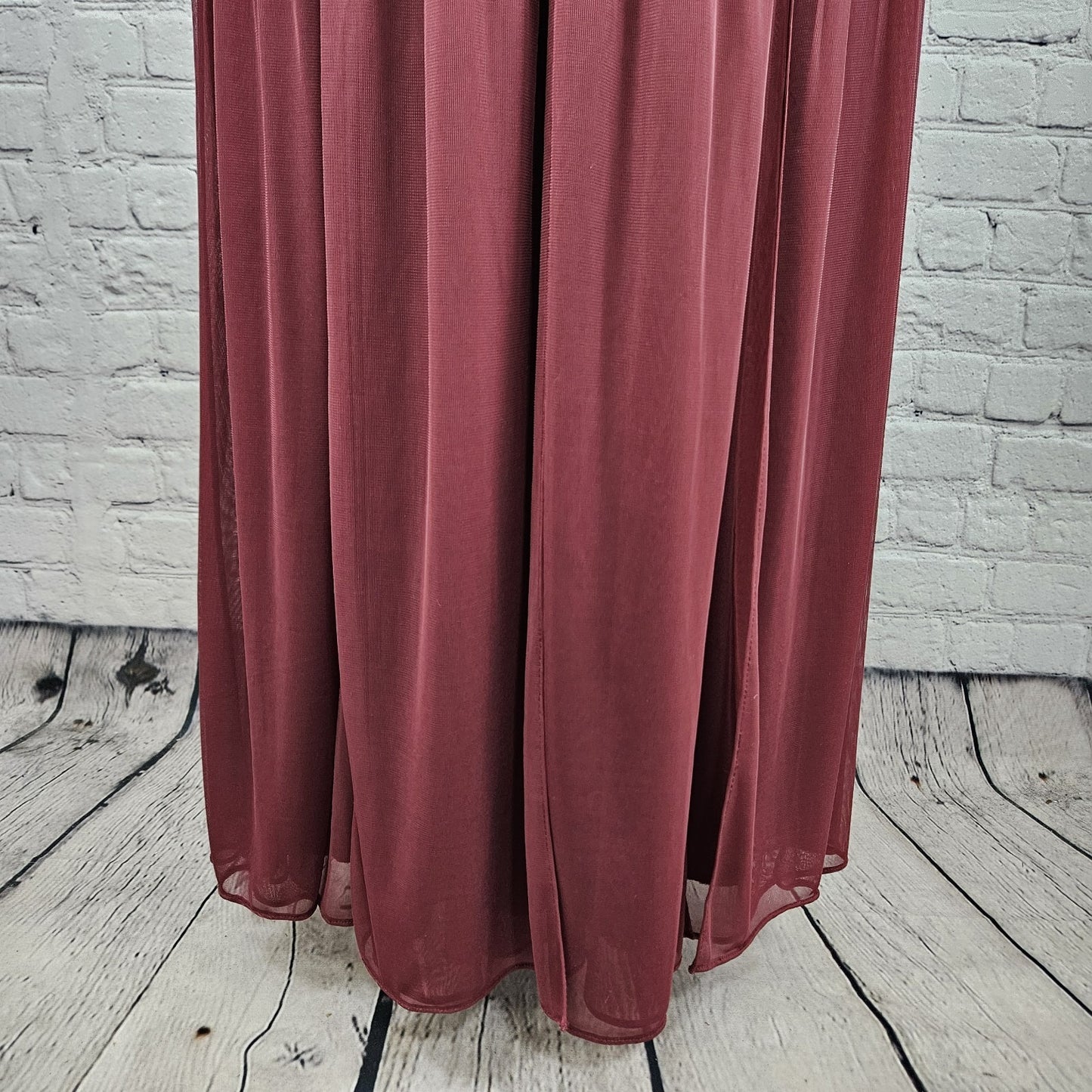 David's Bridal Red Strapless Pleated Belted Chiffon Overlay Maxi Dress 6