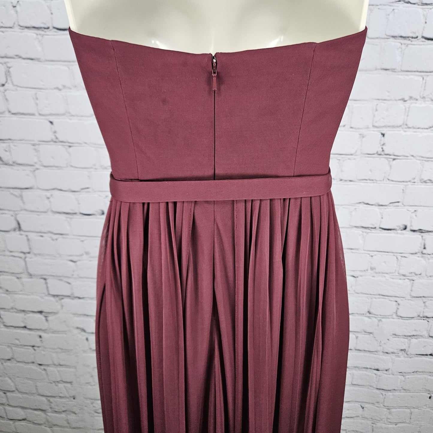 David's Bridal Red Strapless Pleated Belted Chiffon Overlay Maxi Dress 6