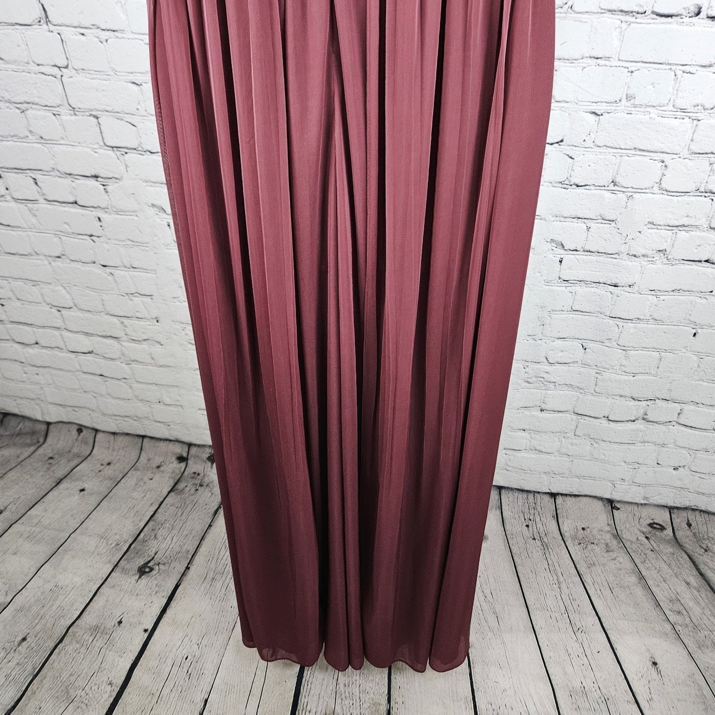 David's Bridal Red Strapless Pleated Belted Chiffon Overlay Maxi Dress 6