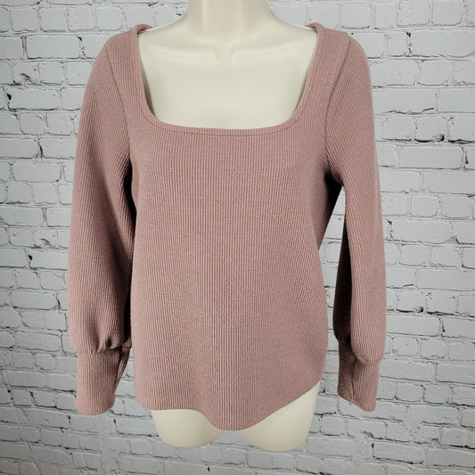 Madewell Blush Pink Square Neck Puff Long Sleeve Pullover Sweater Size Small S
