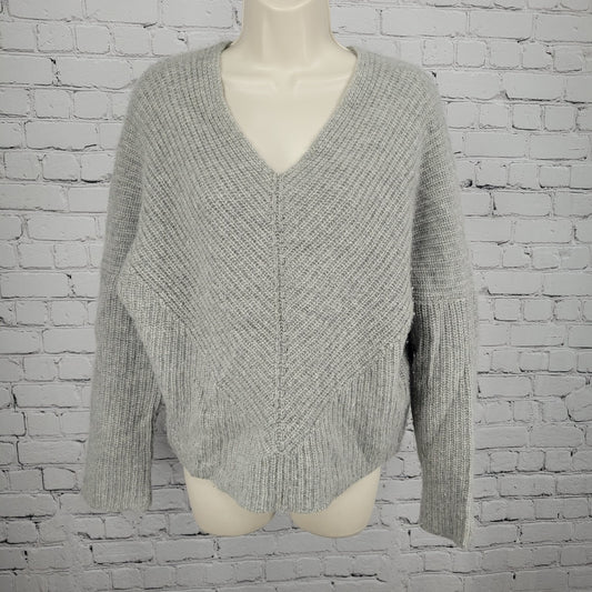 Maje Grey 100% Cashmere Drop Shoulder Long Sleeve V Neck Pullover Sweater 2
