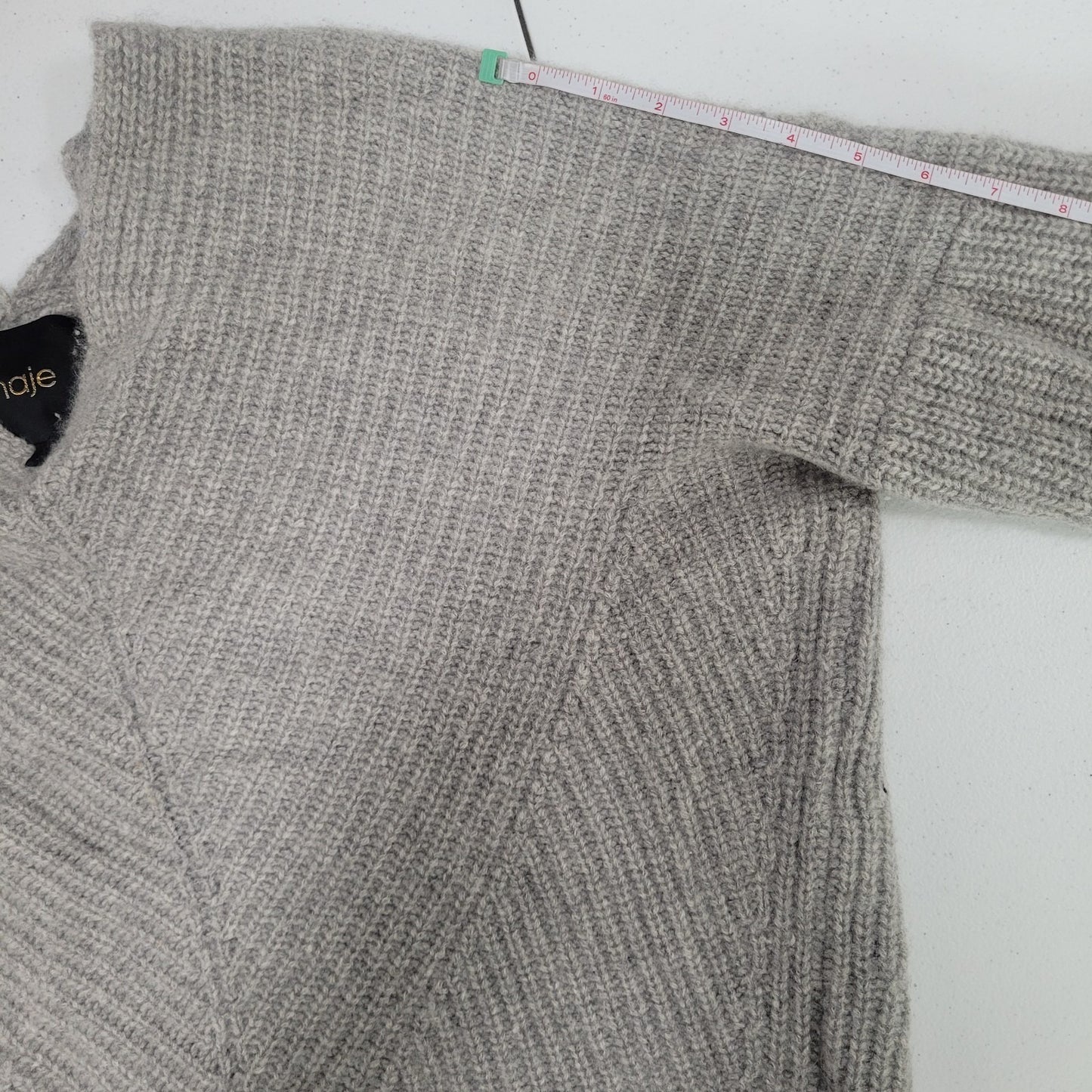 Maje Grey 100% Cashmere Drop Shoulder Long Sleeve V Neck Pullover Sweater 2