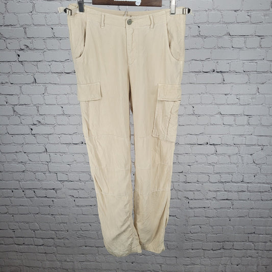 Da-Nang Beige 100% Silk Straight Cargo Lightweight Pants Size Small S (29x31)