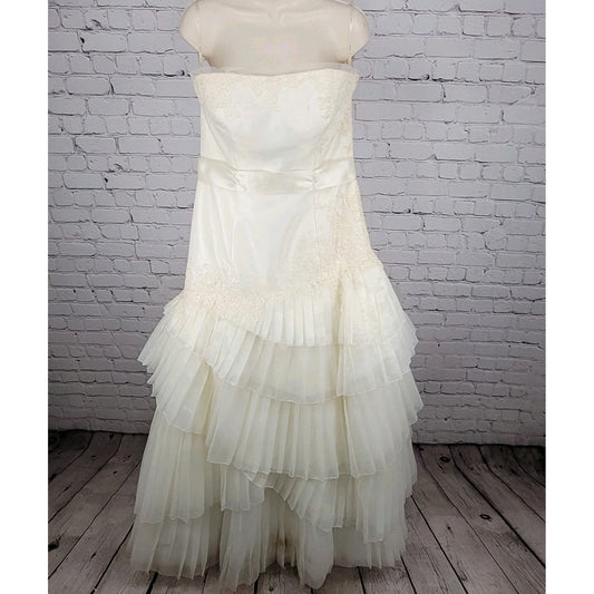 White By Vera Wang Ivory Tiered Strapless Bridal Wedding Gown Dress 12 VW351020