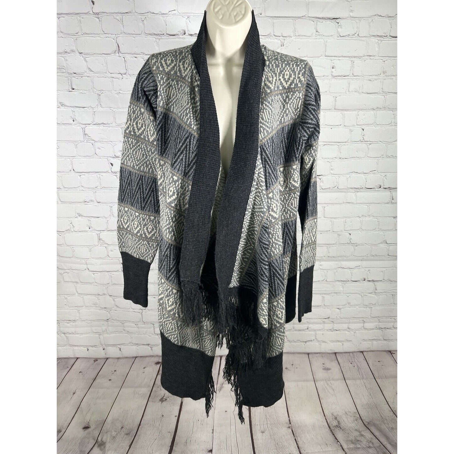Berretti Cardigan Sweater Fringe Hem Italian Wool Blend Knit Open Front L