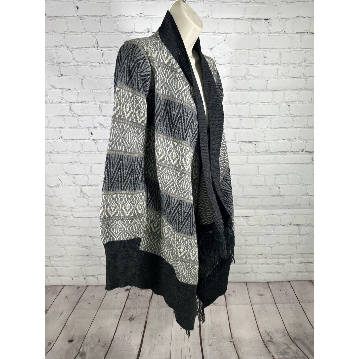 Berretti Cardigan Sweater Fringe Hem Italian Wool Blend Knit Open Front L