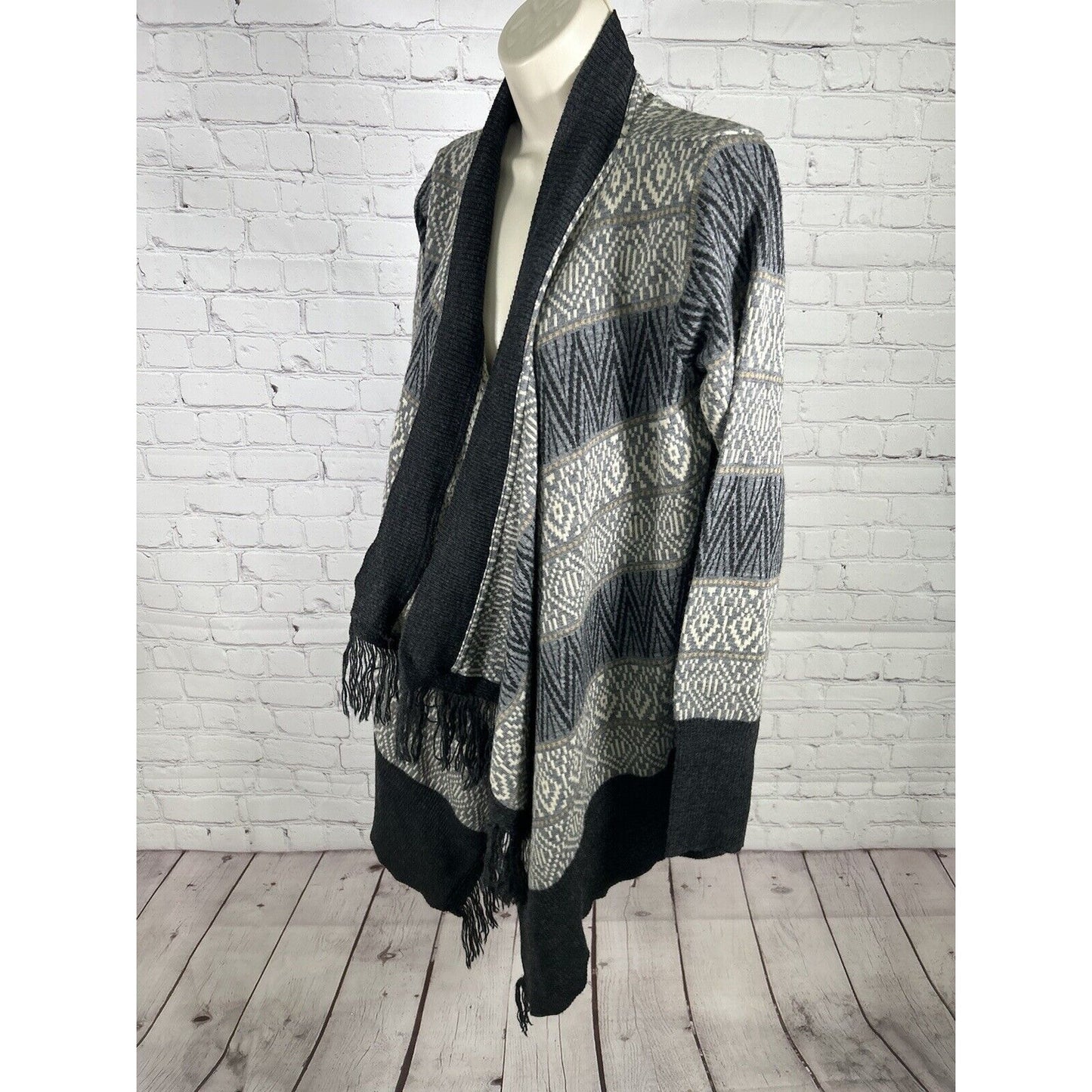Berretti Cardigan Sweater Fringe Hem Italian Wool Blend Knit Open Front L