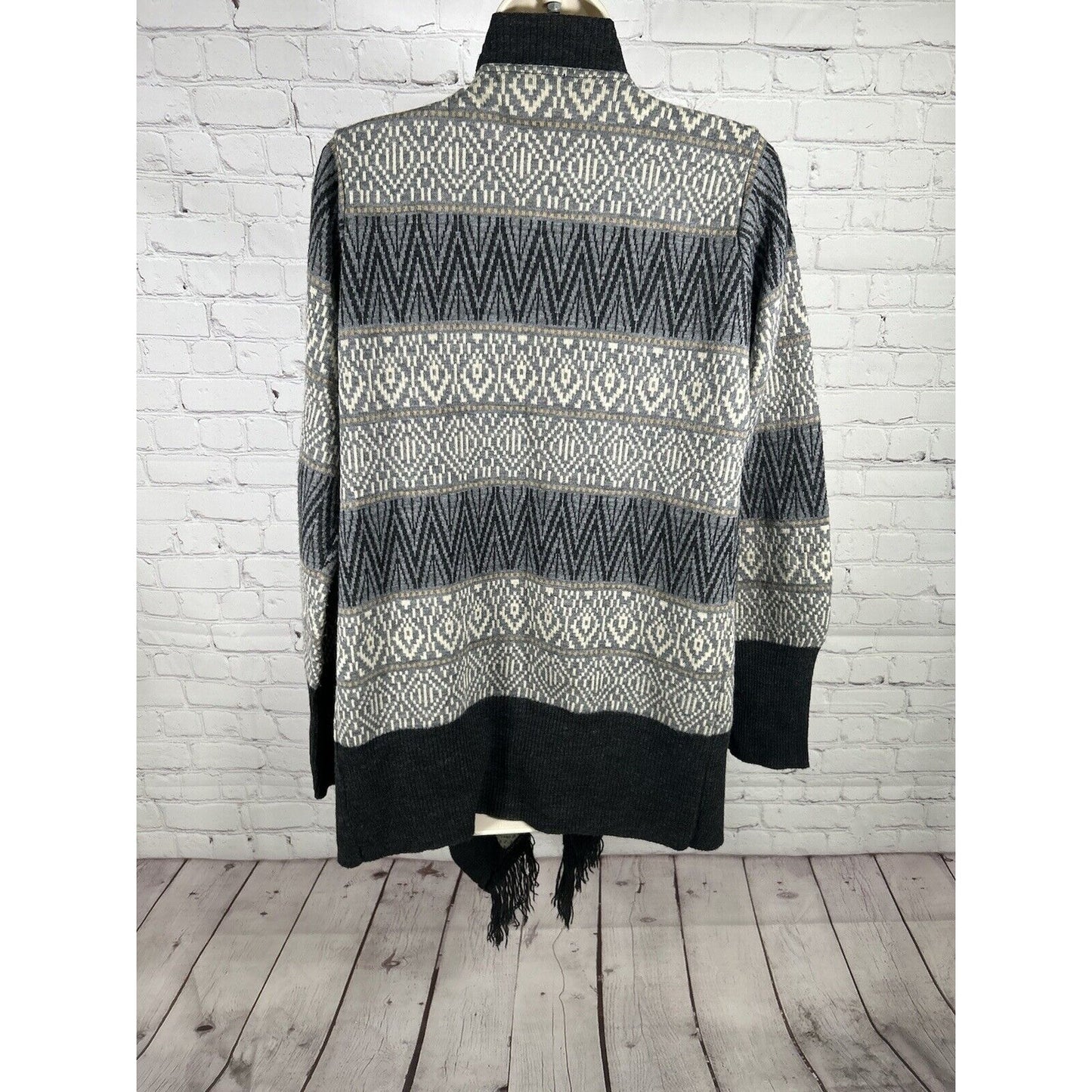 Berretti Cardigan Sweater Fringe Hem Italian Wool Blend Knit Open Front L