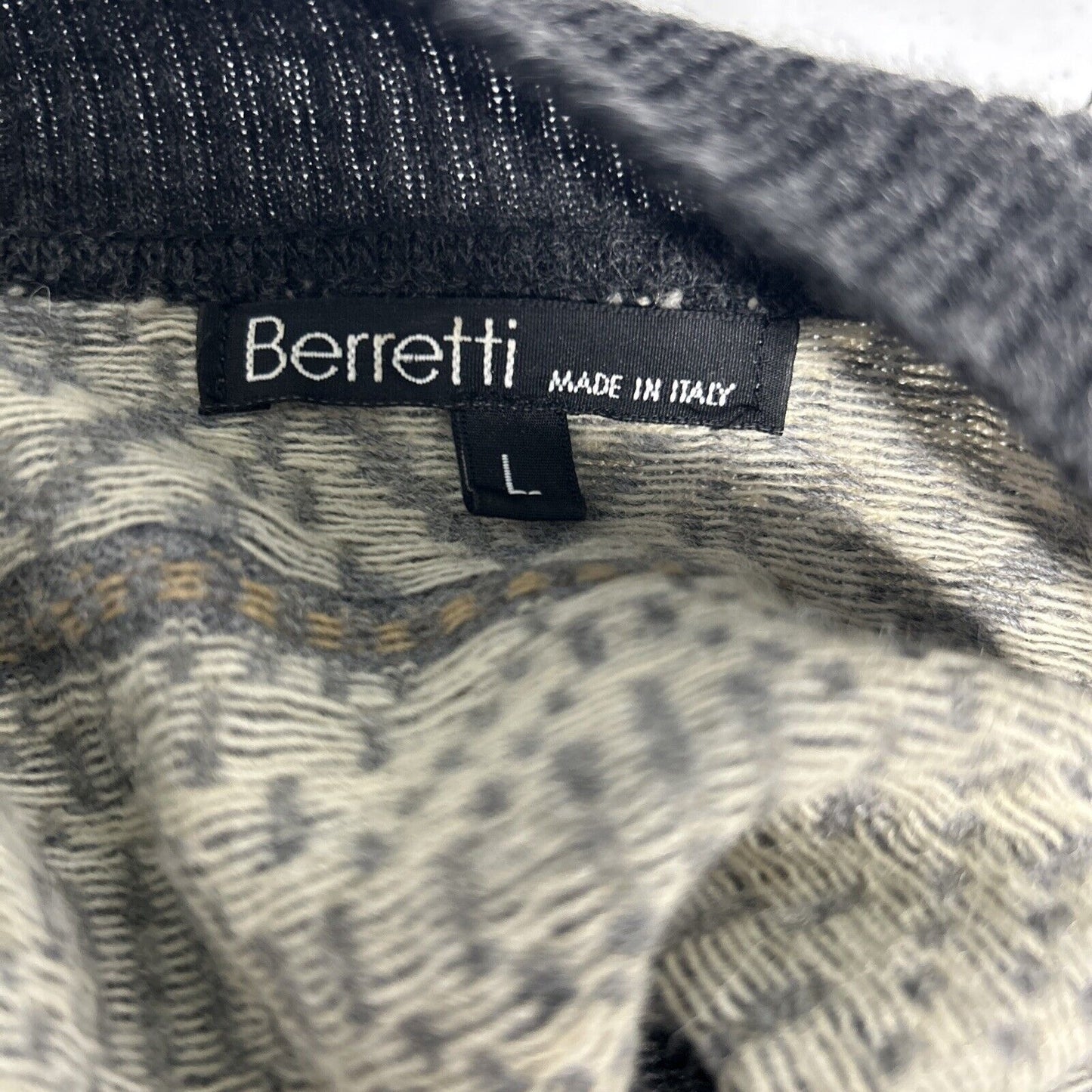 Berretti Cardigan Sweater Fringe Hem Italian Wool Blend Knit Open Front L