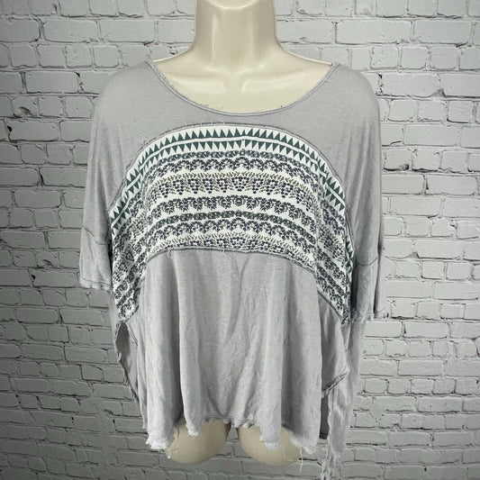 Free People Relaxed Fit Geometric Floral Linen Blend Short Sleeve Shirt Size XS
