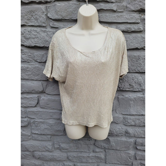 Francesca's Love Note Paper Textured Gold Silver Top Blouse Size Medium