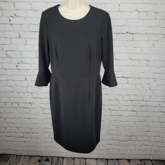 Donna Morgan Black Stretch 3/4 Bell Sleeve Lined Sheath Dress Size 10
