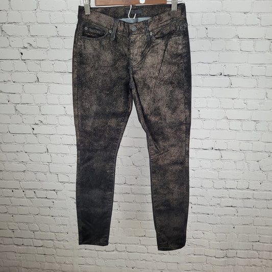 7 For All Mankind Black Metallic Shimmer Low Rise Skinny Pants Size 25 (25x29)