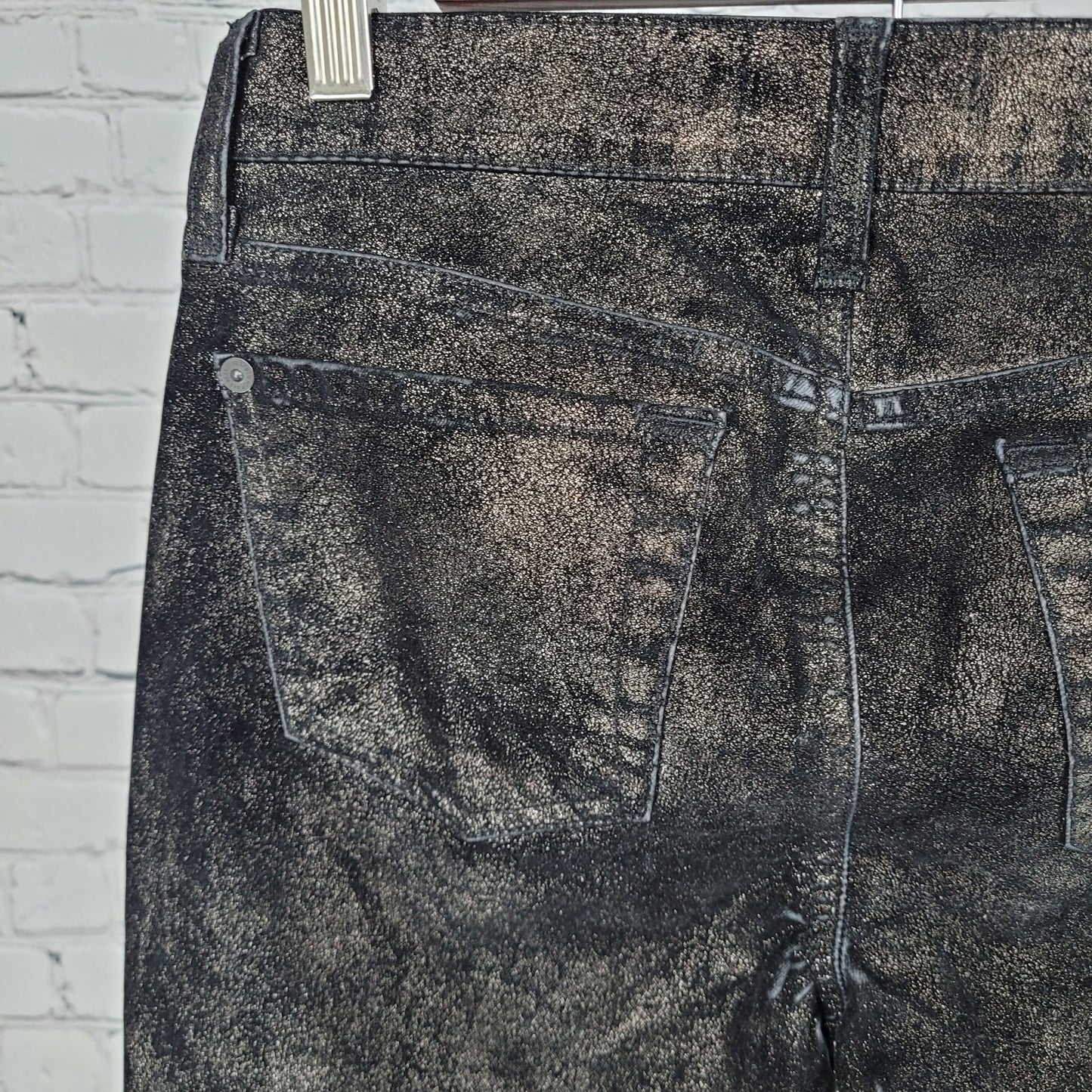 7 For All Mankind Black Metallic Shimmer Low Rise Skinny Pants Size 25 (25x29)