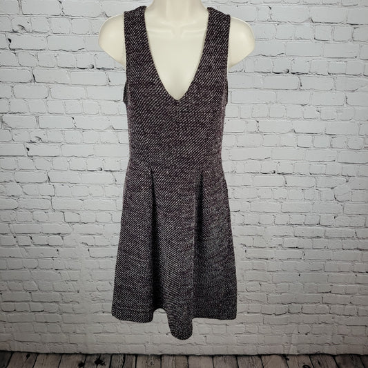 Madewell Purple & Black Plunge Pleated Pockets Fit & Flare Dress Size Small S