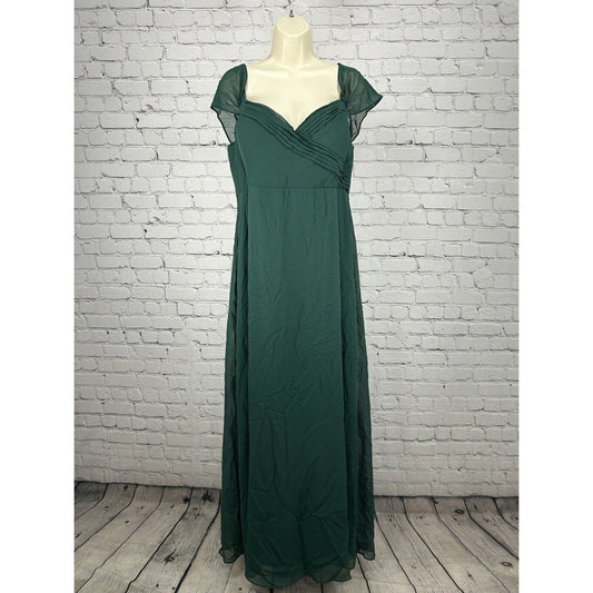 Birdy Grey Green Ruffled Sweetheart Flutter Sleeve Gown Bridesmaid Dress XXL
