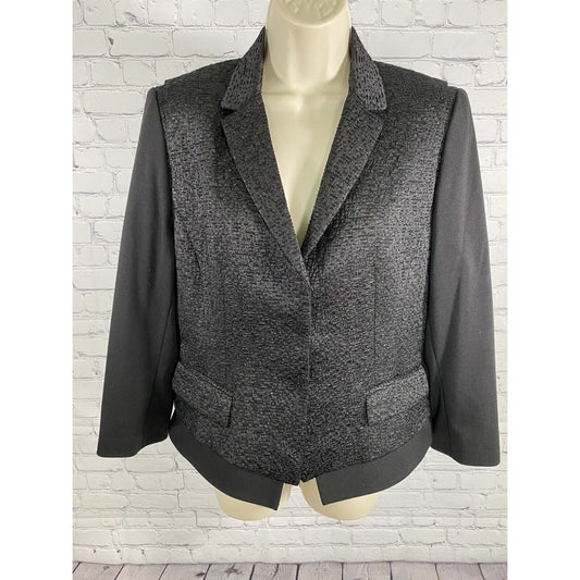 Tahari Metallic Black Collared Layered Long Sleeve Snap Up Jacket Womens 12