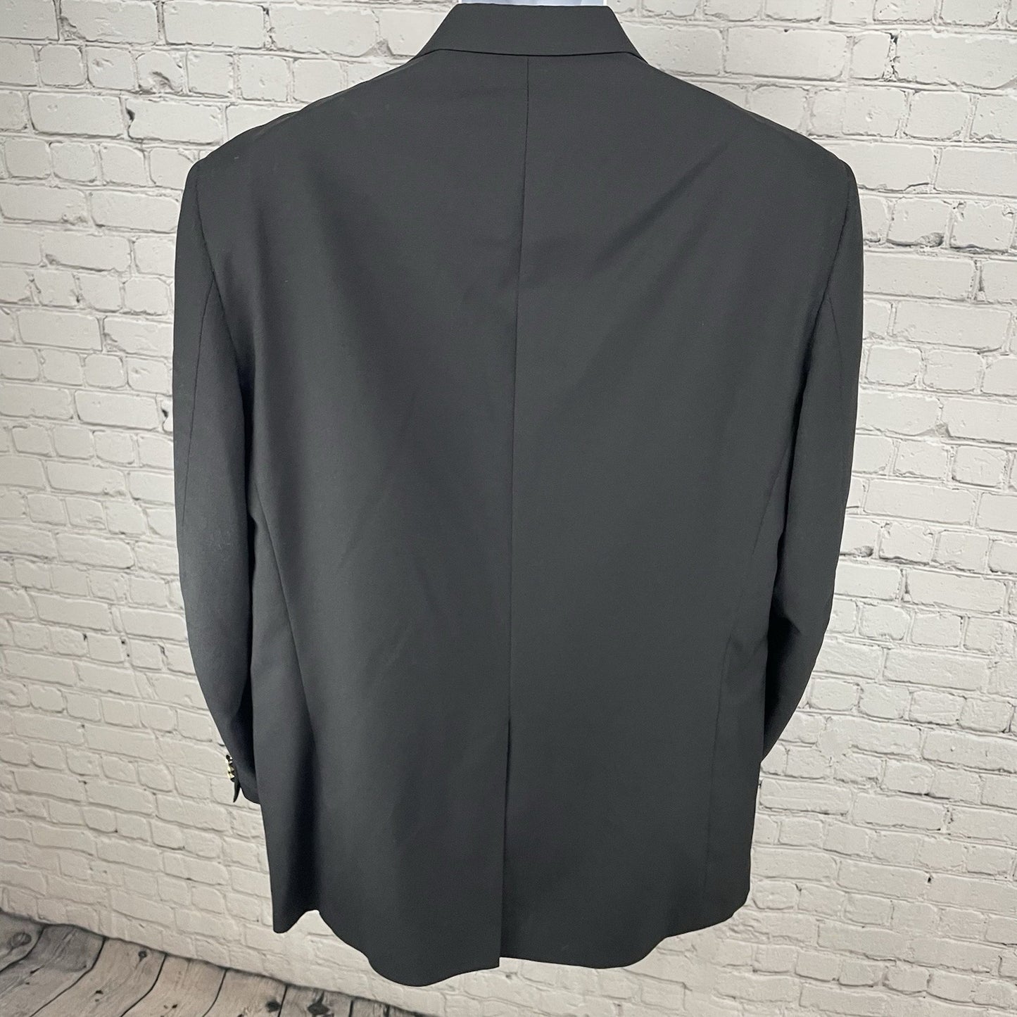 Tallia Uomo Black Worsted Wool 2 Gold Button Blazer Sport Coat USA Made Size 46L