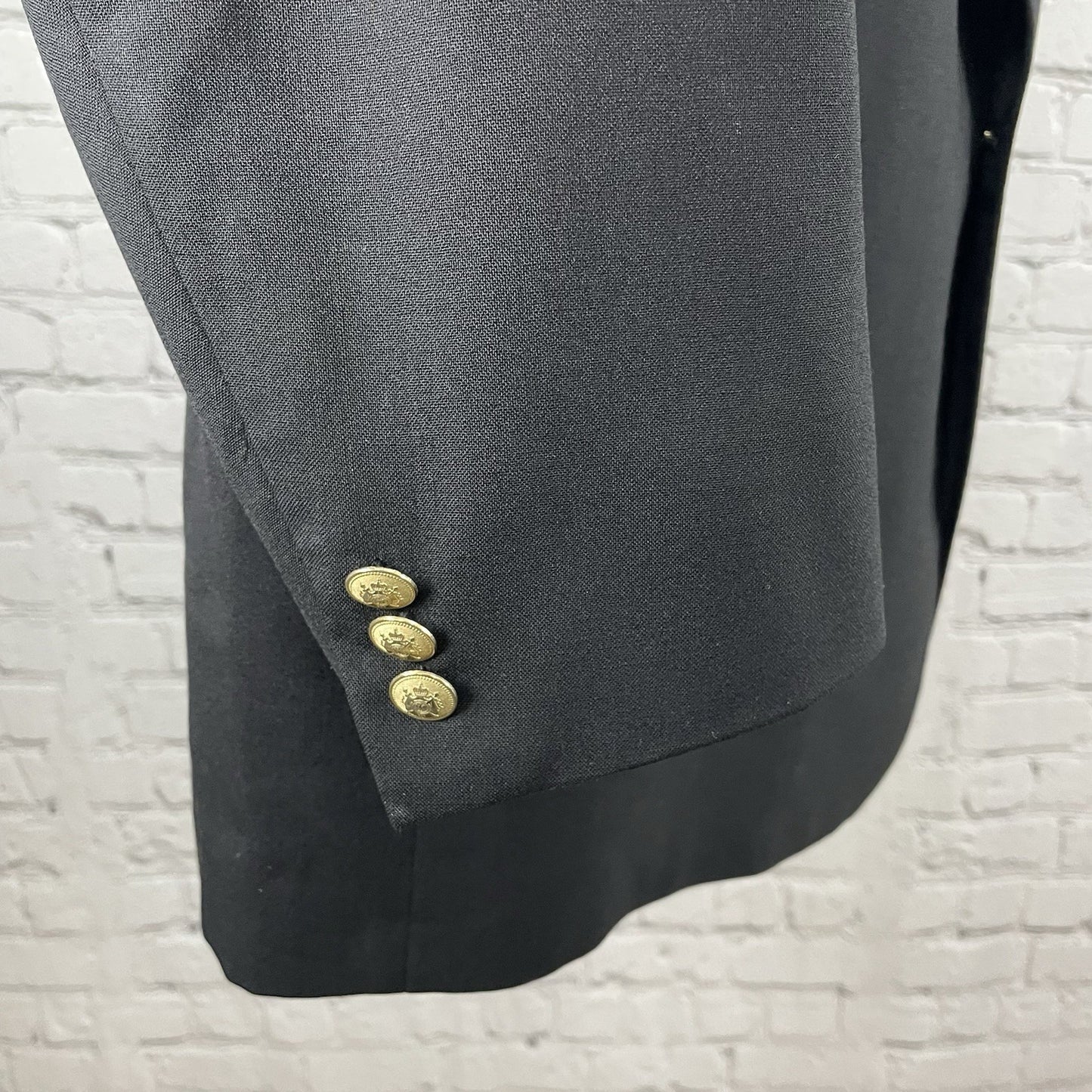 Tallia Uomo Black Worsted Wool 2 Gold Button Blazer Sport Coat USA Made Size 46L