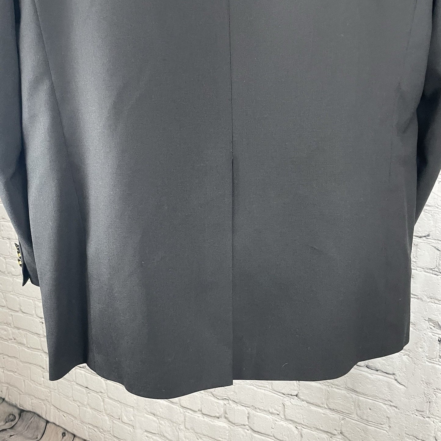 Tallia Uomo Black Worsted Wool 2 Gold Button Blazer Sport Coat USA Made Size 46L