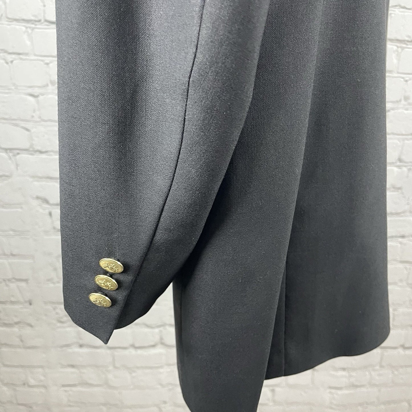 Tallia Uomo Black Worsted Wool 2 Gold Button Blazer Sport Coat USA Made Size 46L
