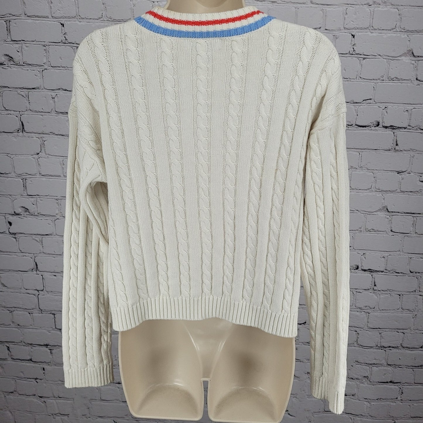 Prince Pickleball Ivory Striped Buttoned Long Sleeve Cardigan Sweater Medium M