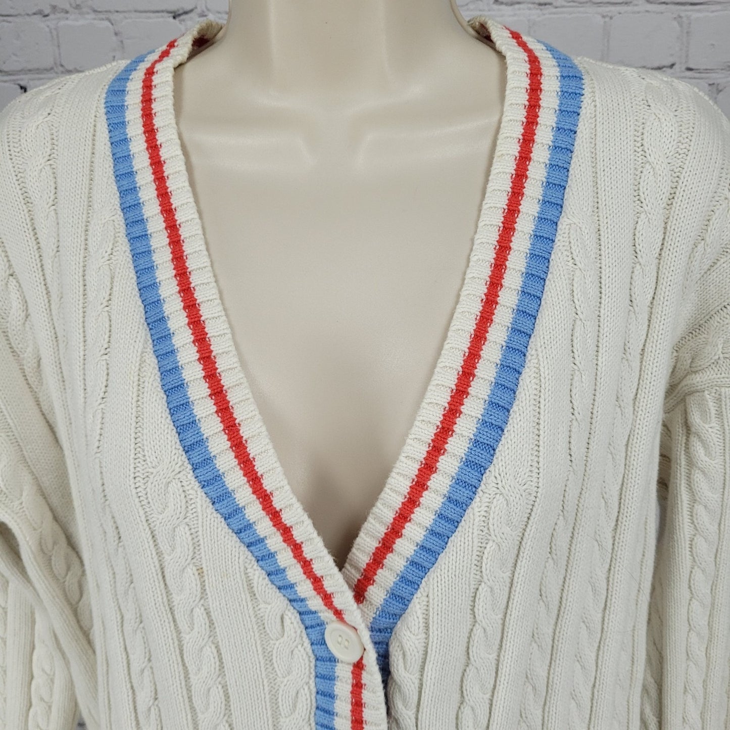 Prince Pickleball Ivory Striped Buttoned Long Sleeve Cardigan Sweater Medium M