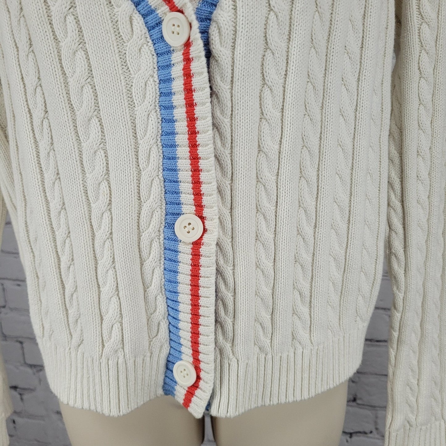 Prince Pickleball Ivory Striped Buttoned Long Sleeve Cardigan Sweater Medium M