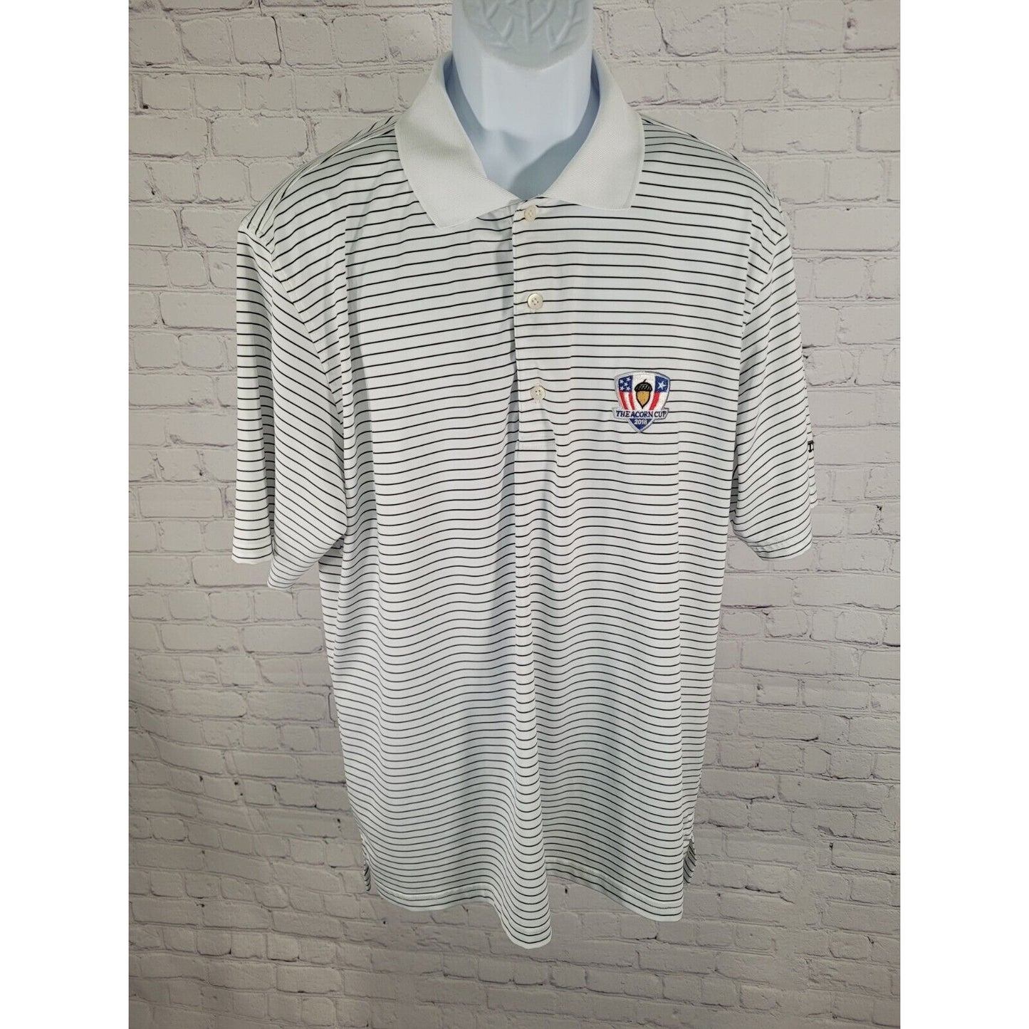Fairway & Greene White Black Striped Golf Polo 2018 Acorn Cup USA Made Size XL