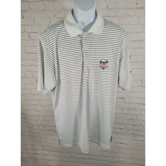 Fairway & Greene White Black Striped Golf Polo 2018 Acorn Cup USA Made Size XL
