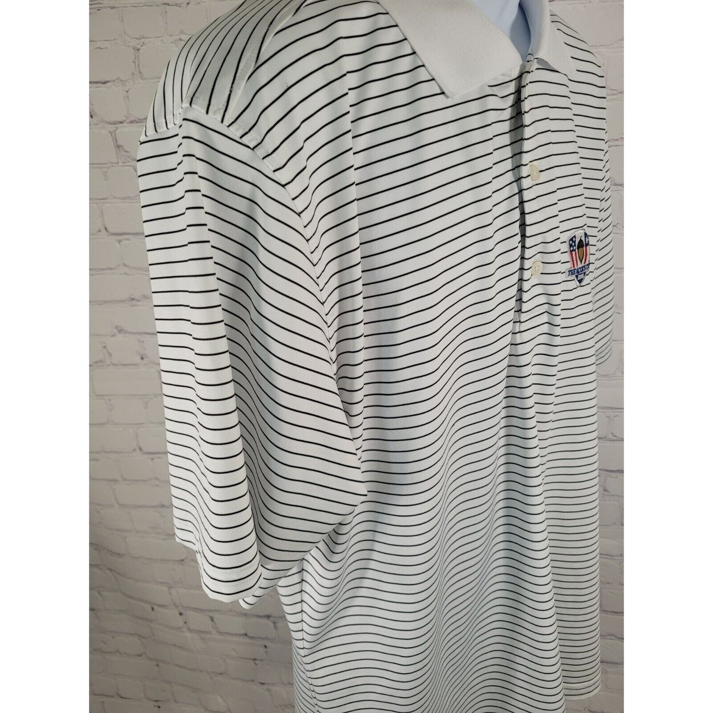 Fairway & Greene White Black Striped Golf Polo 2018 Acorn Cup USA Made Size XL