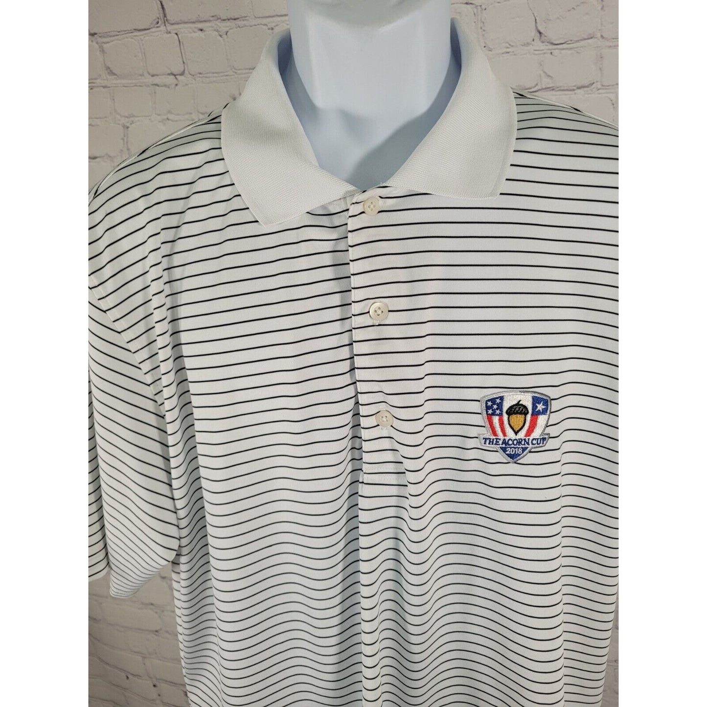 Fairway & Greene White Black Striped Golf Polo 2018 Acorn Cup USA Made Size XL